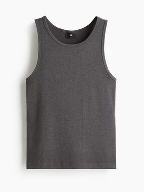 NEW Mens H&M Slim Fit Ribbed Tank Top - Dark Grey Charcoal Size Large